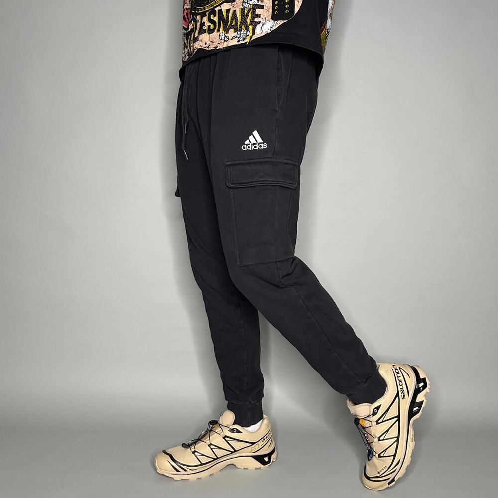 Vintage Y2K Adidas Sweatpants Mens L Jet Black White Trefoil Logo Cotton Joggers